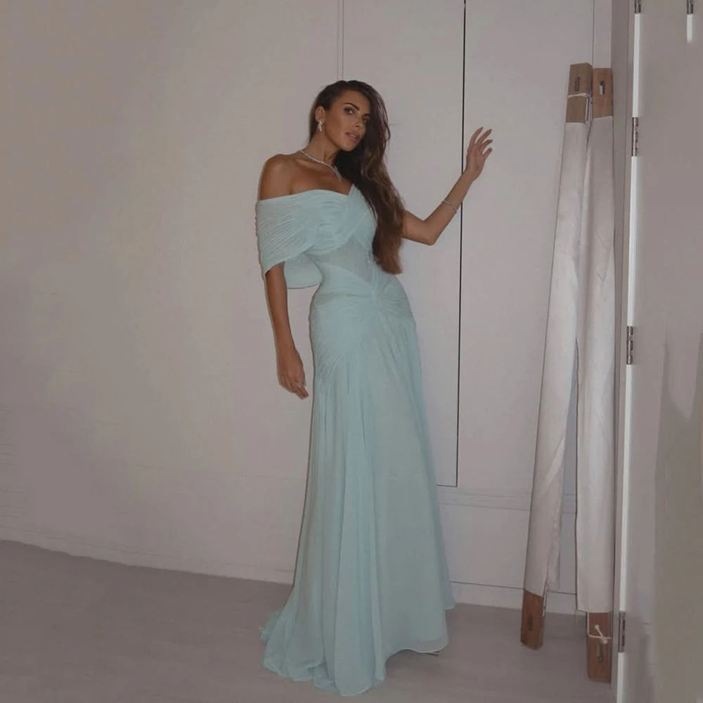 Galarity Elegant Party Dress Light Blue Chiffon Evening Dresses Strapless Pleated Formal Occasion Gown Prom Dress Customized