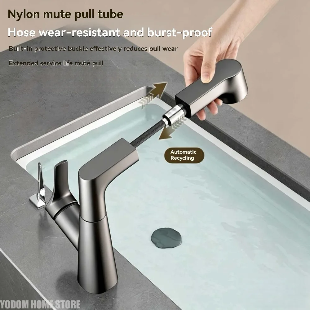 

2026 New Rotary Pull-out Bathroom Sink Faucet Hot & Cold Water 2 Modes Water Outlet Stylish Modern Design Basin Mixer Tap
