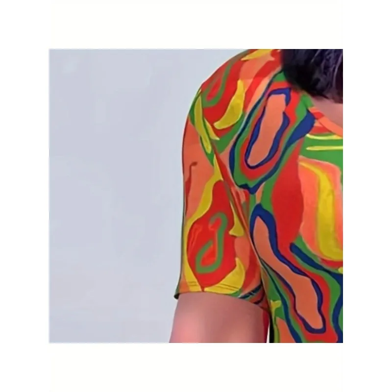 Plus Size New Women's Fashionable Casual Autumn Comfortable Color Printed Short Sleeved Dress