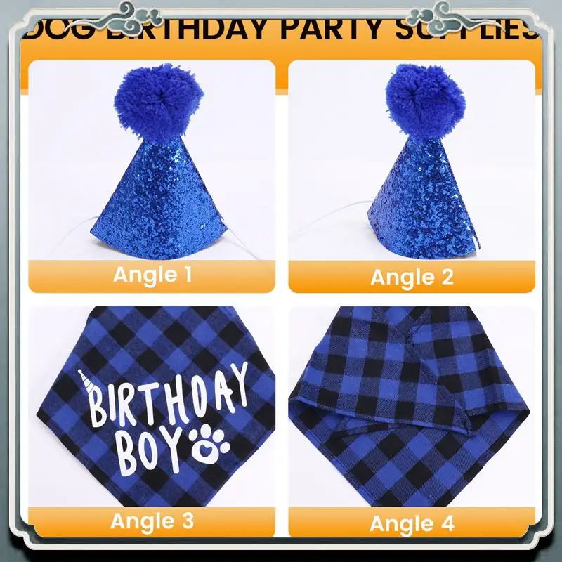 AC76-Forniture per feste di compleanno per cani, cappello di compleanno per animali domestici e set di bandana per compleanno per cani da ragazzo