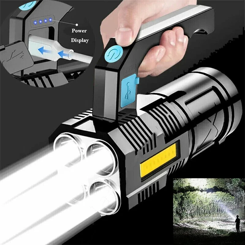 

4 Pack Portable LED Flashlight USB Rechargeable Waterproof High Power Handheld Lantern COB Floodlight for Outdoor Camping Hiking