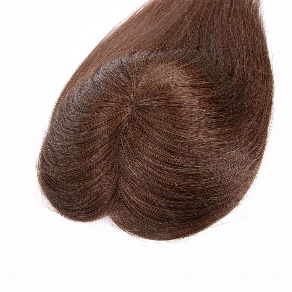 ブラウン人毛ヘアピース 02 04 本物の自然なクリップインヘアピース 5x5インチ モノラル大型ベース 46g 手植え 12インチ 30cm