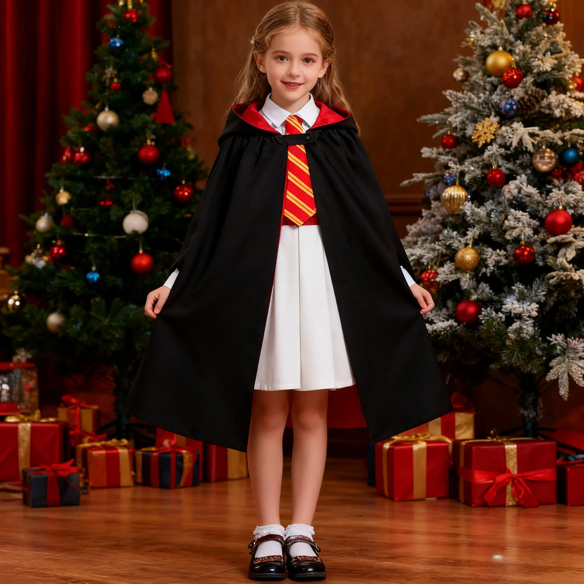 Nuevo vestido de uniforme de capa con capucha para niños, conjunto de bata mágica para Cosplay de Halloween, regalos de Navidad y Halloween, trajes de fiesta de Carnaval