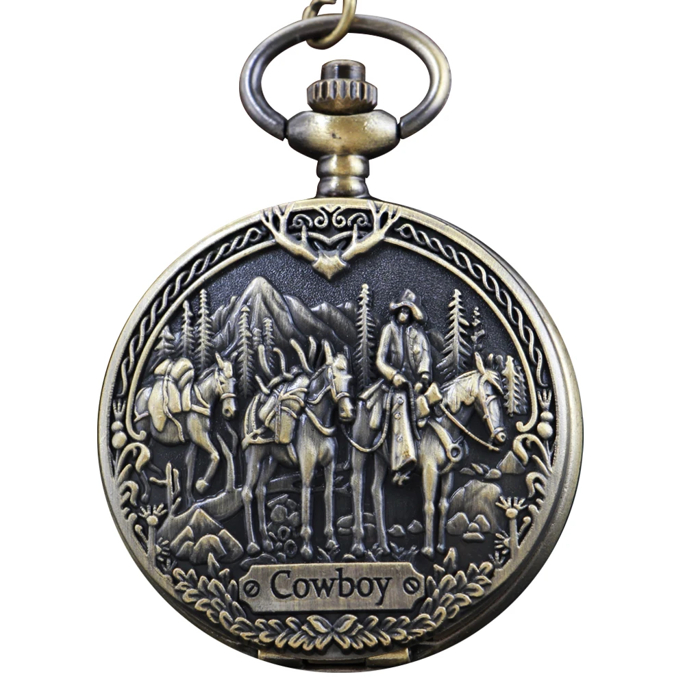 

Classic Western Riding Cowboy Emblem Quartz Pocket Watch Retro Fashion Men's and Women's Necklace Pendant Best Gift for Students