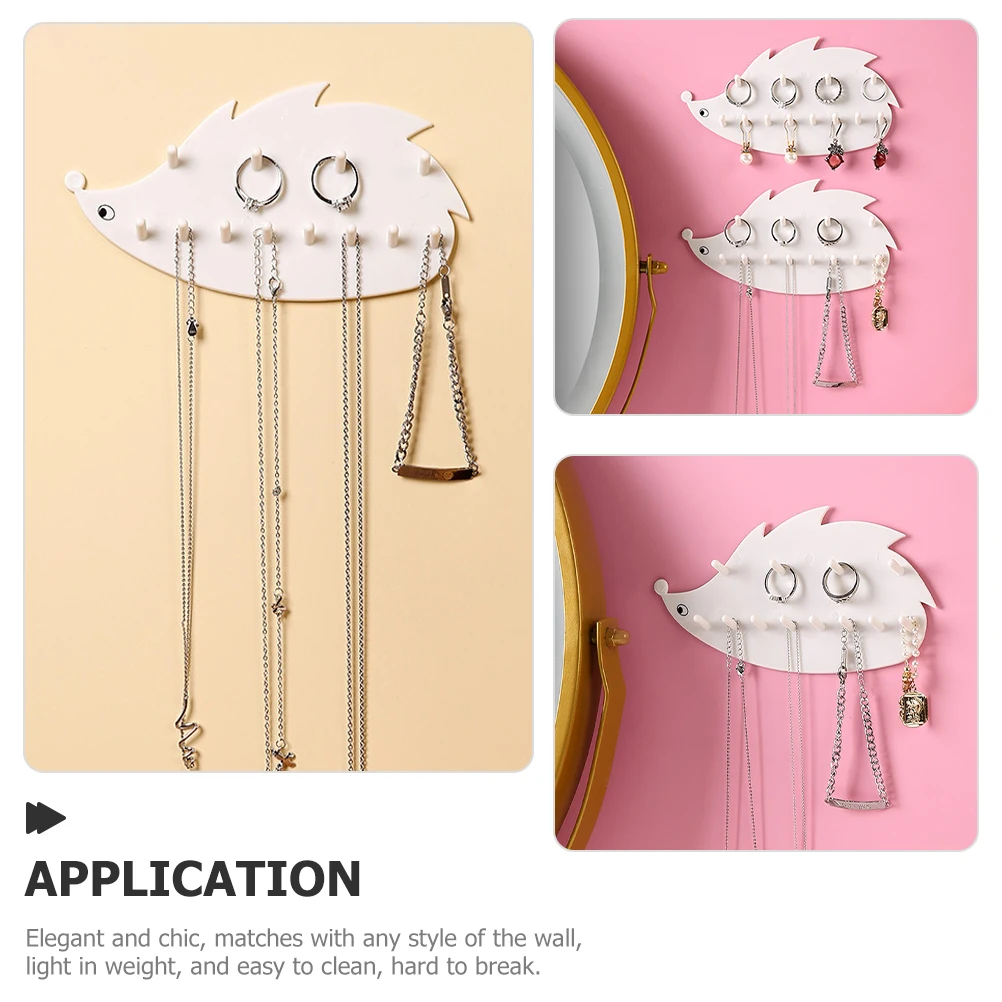

4pcs Wall Jewelry Holder White Necklace Earring Organizer Hanger HIPS Material Adorable Hedgehog Shape Storage Rack