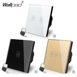 EU UK 1 2 3Gang Touch Remote Wallpad White Glass Gold Fan Dimmer Waterproof Glass RF433 Remote Control Electrical Switches