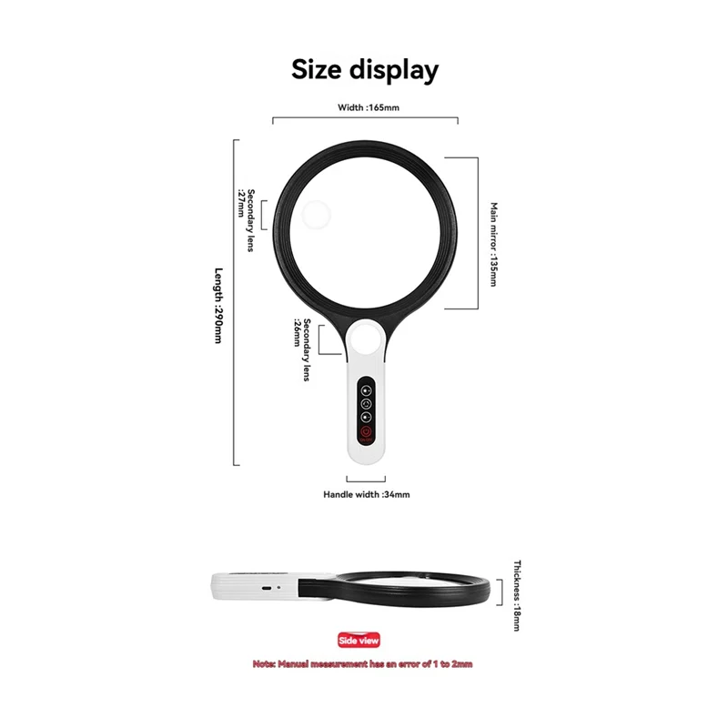 ABAE-20X Professional Handheld Magnifying Glass Rechargeable Reading Lens 34 LED Light For Reading Magnifying Glass Jewelry