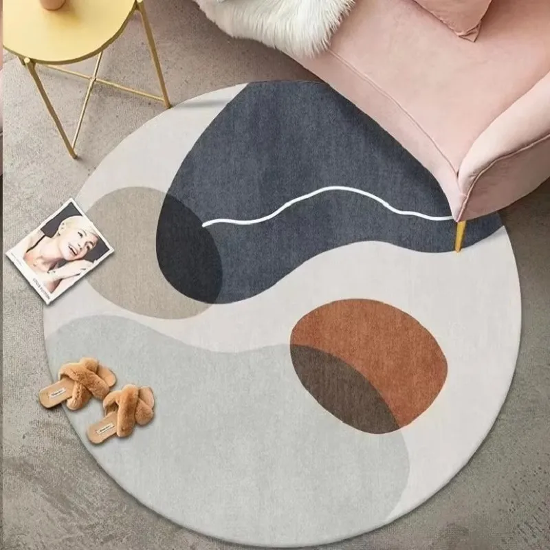 VIKAMA Morandi Abstract Round Rug Durable Stain Resistant Dresser Cloakroom Bedroom Home Living Room Reading Nook Home Decor