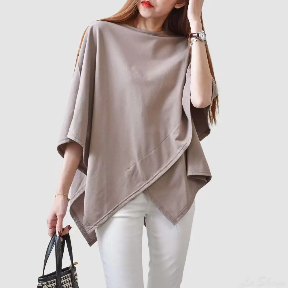 Sommer Damen Cross Irregular Top Lässiges Basic-Shirt Damen Schlankmachendes Kurzarm-T-Shirt Locker Sitzendes Street Dance Sport-Top für Frauen – Detail 2