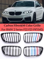 Parrillas de riñón de fibra de carbono Color M rendimiento individual doble listón negro brillante para BMW Serie 2 F22 F23 F87 M235i M240i