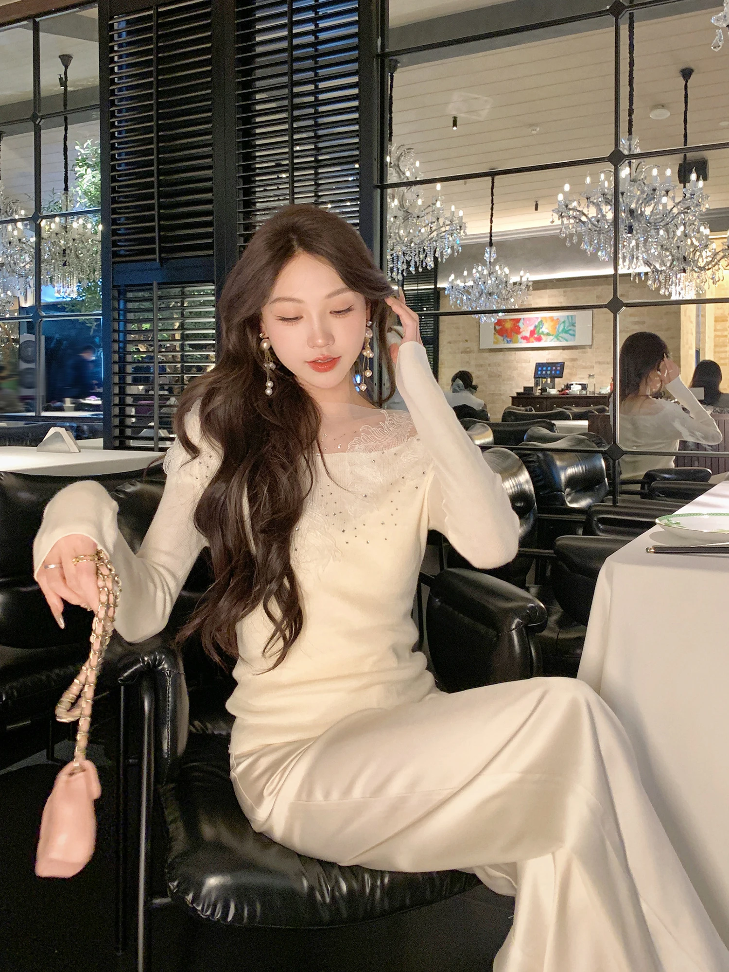 

Женская базовая блузка Gogogirls с кружевными вставками и модным дизайном в виде ромбов, элегантный топ из полиэстера с длинными рукавами, весенняя коллекция