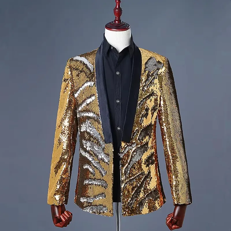 الرجال على الوجهين الترتر سهرة السترة موضة بريق البدلة سترة حفلة موسيقية مساء حفلة المضيف المرحلة ملهى ليلي الذكور المغني زي #3