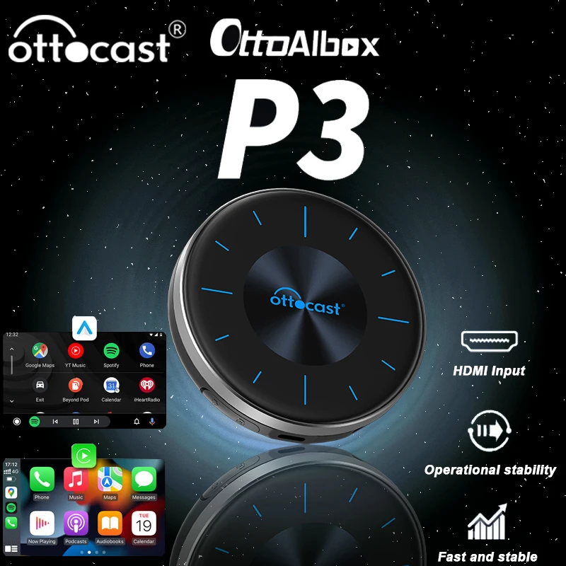 

Ottocast P3 AI Box Wireless CarPlay Android Auto Adapter HDMI Multimedia Video Converter TV Stick Game Box for Netflix