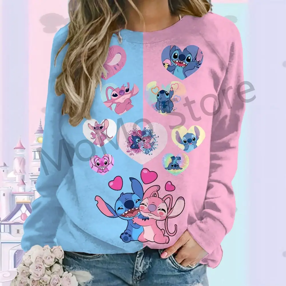 Long Sleeve Sweatshirts O Neck Disney Stitch Y2k Clothes Pullovers 3D Print High Quality Women Clothing 2024 Party New Lovely