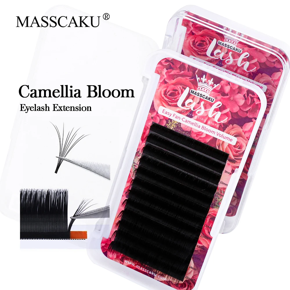 MASSCAKU 8-20mm Multi-length Eyelashes Extension Matte Black Automatic Flowering Cilios False Eyelash Trays for Salon Makeup Use