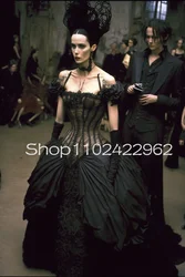 Long  Black Gothic Cuture Prom Dresses Off Shoulder Puffy Ball Gown Victorian Steampunk Bustle Striped Corset Evening Dress