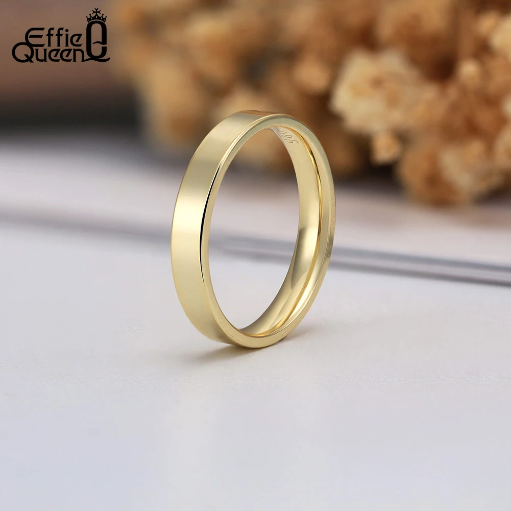 Effie Queen 14K Gold Simple 1/2/3mm Stacking Finger Ring Elegant 925 Sterling Silver Wedding Band Rings Jewelry for Women APR33