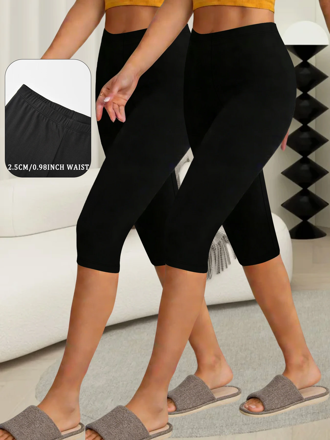 2팩 여성용 슈퍼 소프트 카프리 팬츠 높은 신축성 통기성 팬츠 운동 러닝 요가 운동복 팬츠 체육관 레깅스