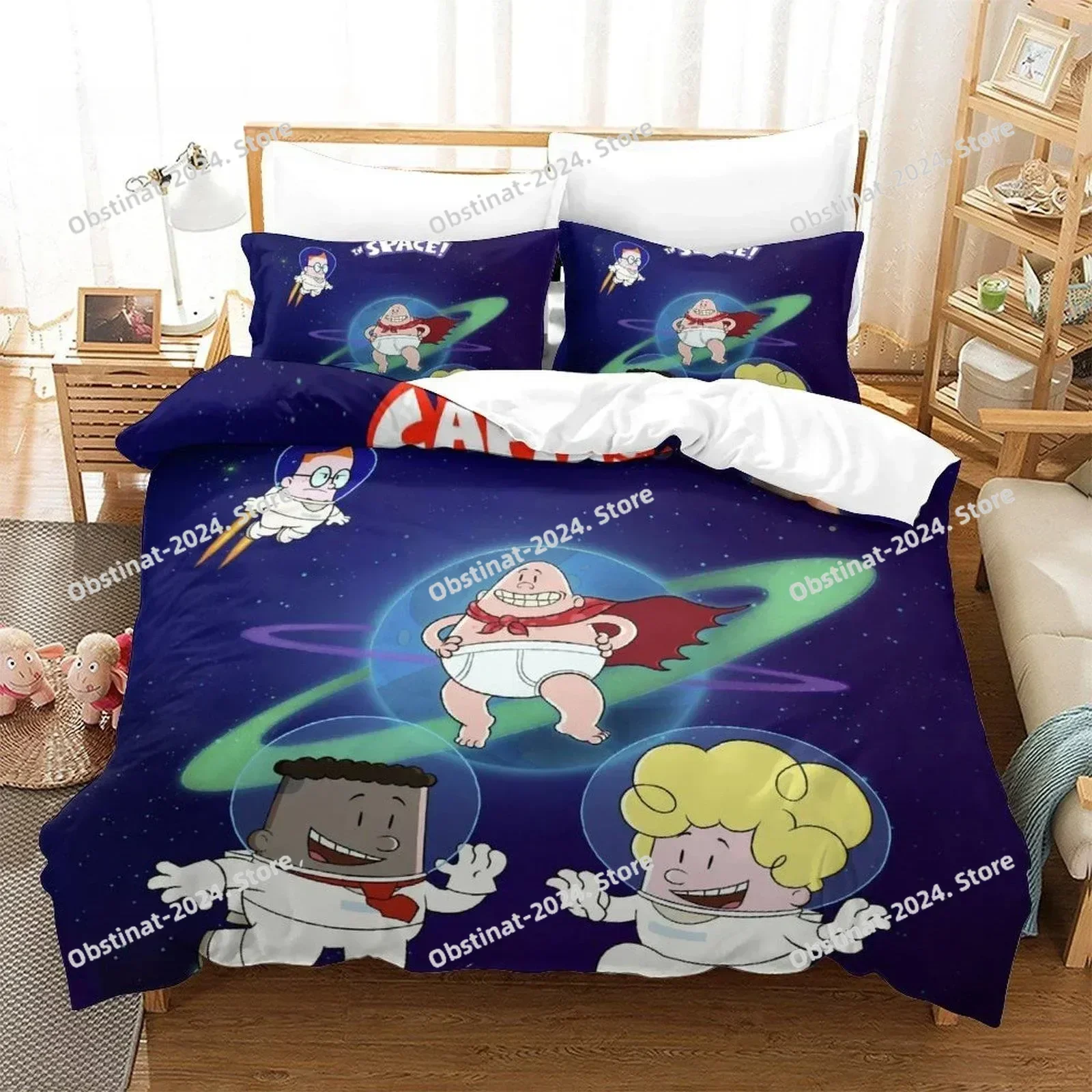 Fashion Captain Underpants 3D Printing Comforter Bedding Set,Duvet Cover Quilt Cover Pillowcase,King Queen Size Bedding Set Kid