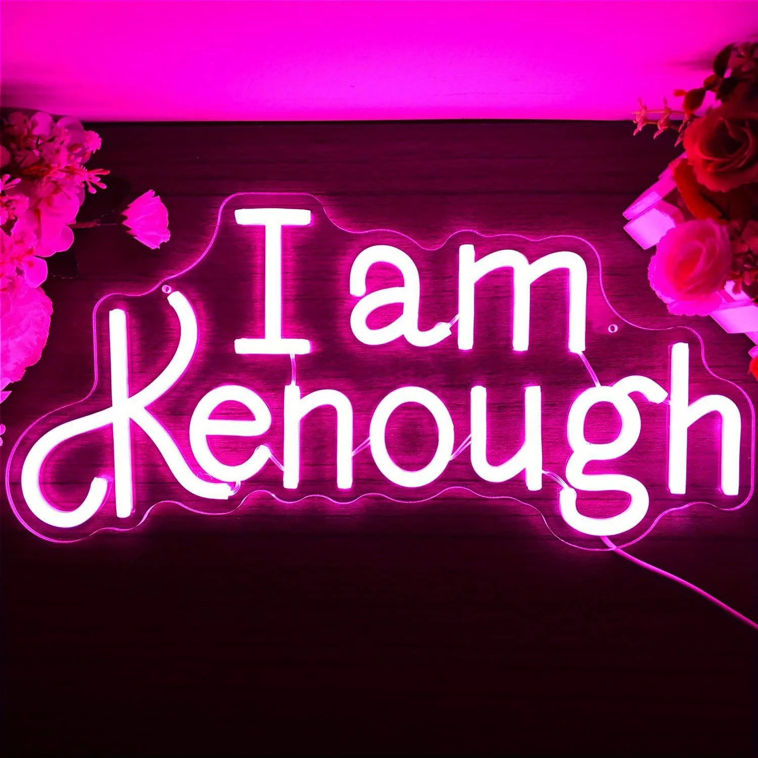 I am Kenough Pink LED Neon Sign Inspirational Quote USB Powered Barbie Movie Fan Gift Bedroom Wall Art Party Decoration