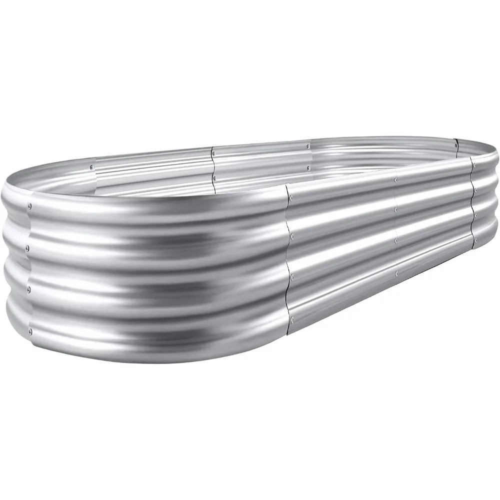 Galvanized Raised Garden Bed Kit, Galvanized Planter Garden Boxes Outdoor, Oval Large Metal for Vegetables