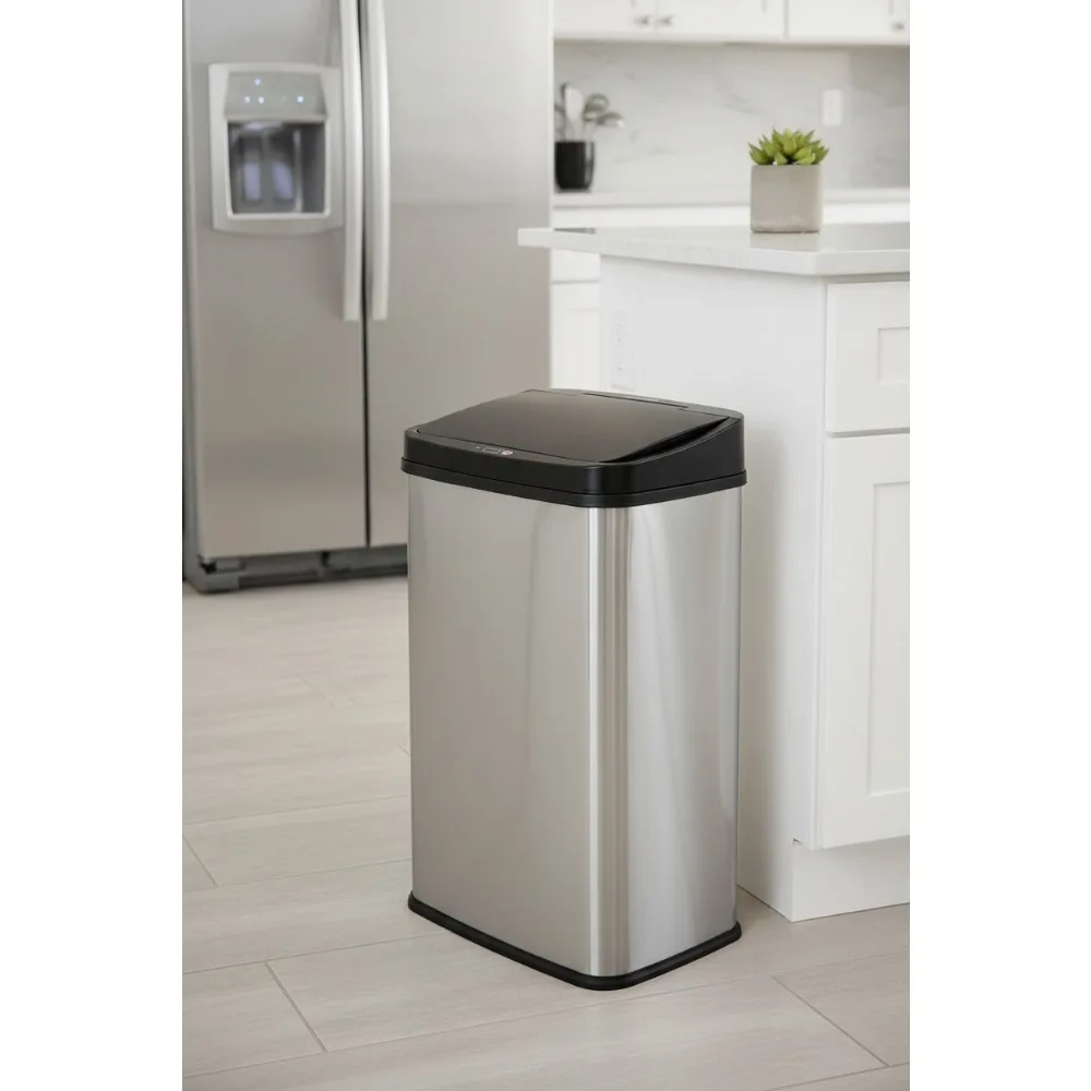 

Автоматический бесконтактный мусорный бак с инфракрасным датчиком движения, 13-галонная нержавеющая сталь с бесшумным закрыванием