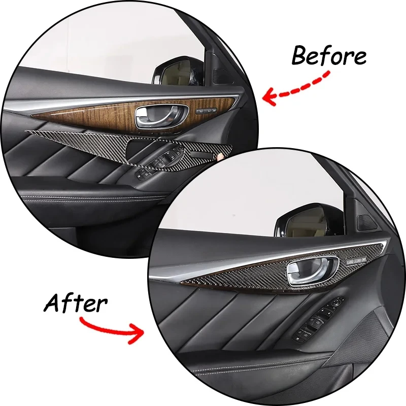 For Infiniti Q50 Q60 2015-2022 Car Interior Handle Panel Decorative Frame Sticker Soft Carbon Fiber Interior Accessories LHD
