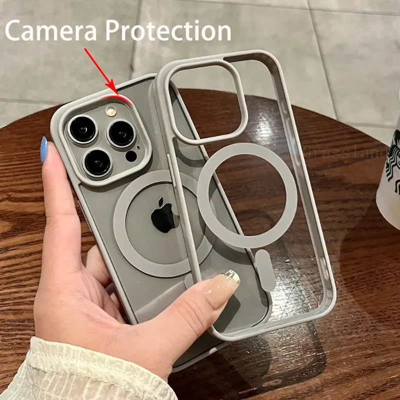 Luxury Magnetic Wireless Charge For Magsafe Case For iPhone 15 14 13 12 11 Pro XR XS Max Shockproof Soft Bumper Cover Clear Case