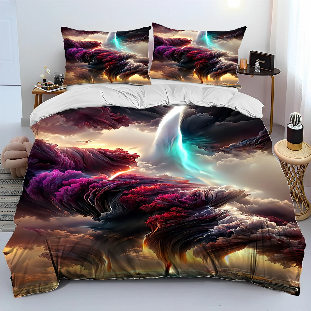 3D Natural Tornado Cloud Comforter Bedding Set,Duvet Cover Bed Set Quilt Cover Pillowcase,King Queen Size Bedding Set Adult Kid