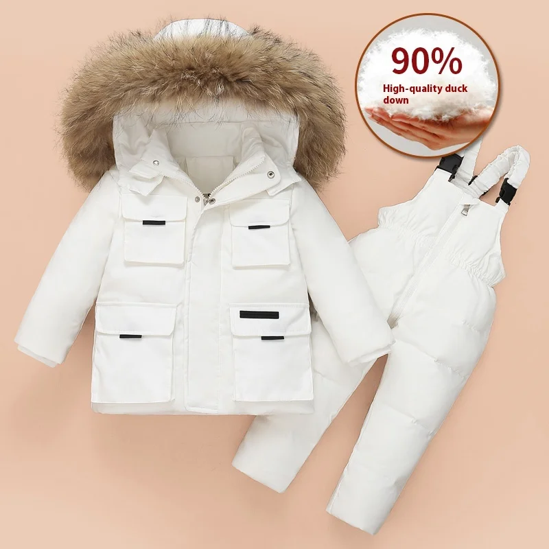 2025 new men and women down jacket children's suit hair collar baby down white duck down thickened two-piece baby