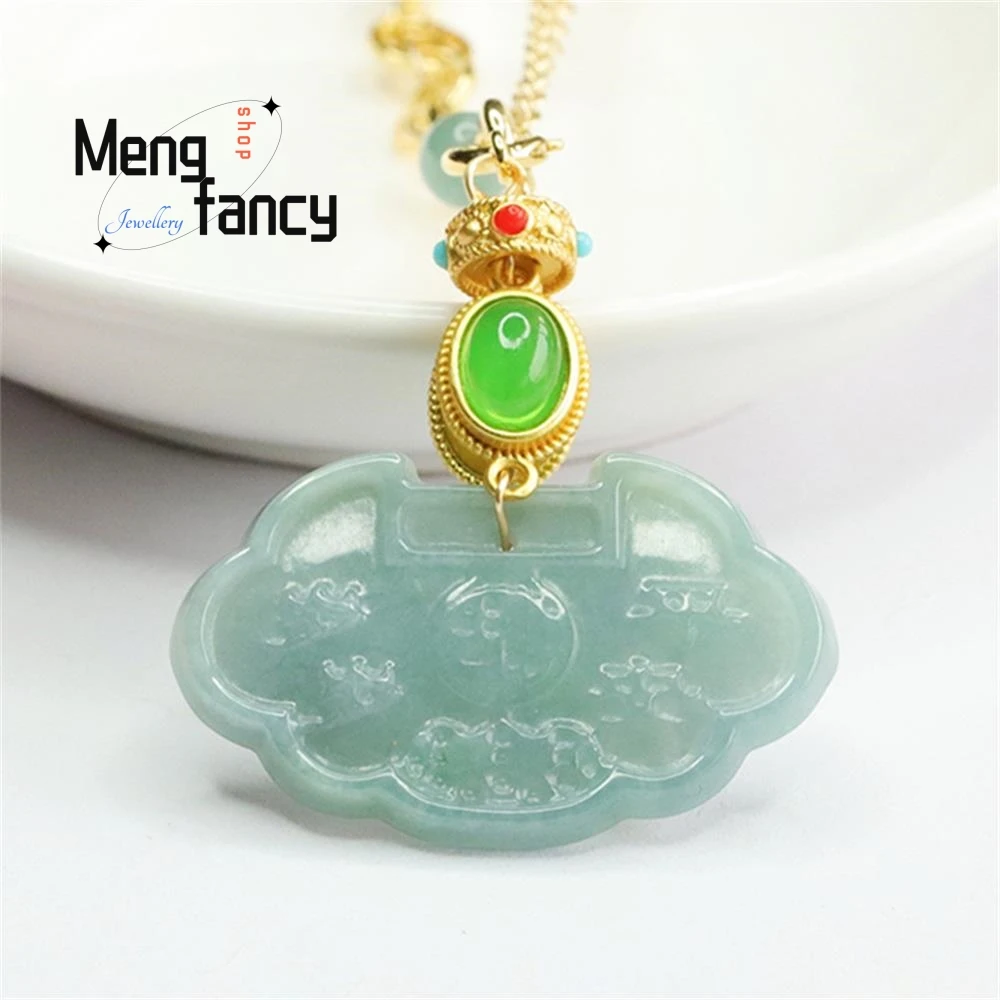 Natural A-goods Jadeite Blue Water Level An Ruyi Lock Pendant Exquisite Elegant Simple High-grade Luxury Quality Fashion Jewelry