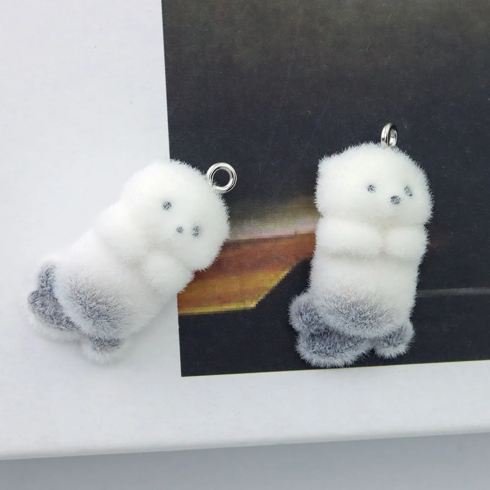 WZNB 10pcs Flocking Sea Otter Resin Charms Animal Pendant DIY Phone Chains Keychain Earring Accessory for Jewelry Making Finding view 4