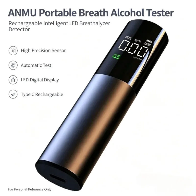 ANMU Rechargeable Breath Alcohol Tester Portable Intelligent LED Display Breathalyzer Detector for Driving Safety Test