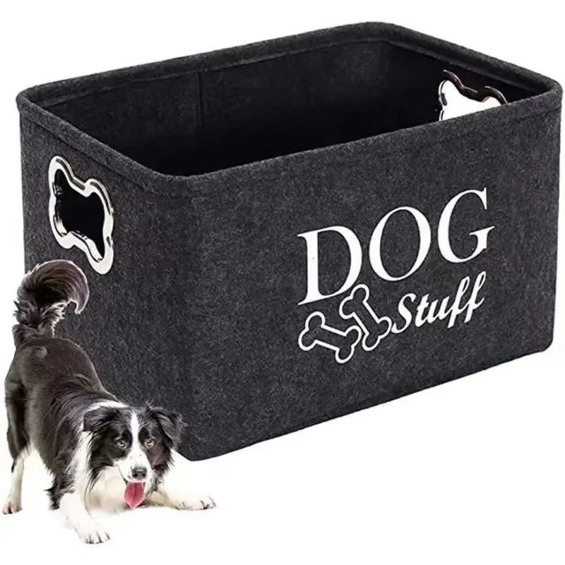 Pet Toy Storage Basket, Thickened Felt, Large Capacity Storage Basket, Metal Hand-Held Cat and Dog Miscellaneous Sorting Basket