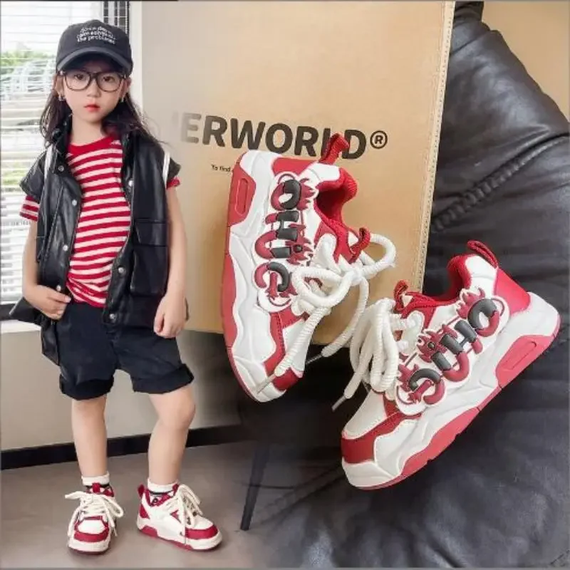 Girls' sports shoes 2024 autumn new item girls' versatile thick soled running shoes fashionable color blocking casual board shoe