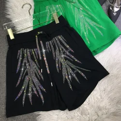 Overiszed Shine Rhinestone Brand Shorts for Women Summer Plus Size Black High Waisted Luxury Shorts Ladies Korean Fashion 150KG