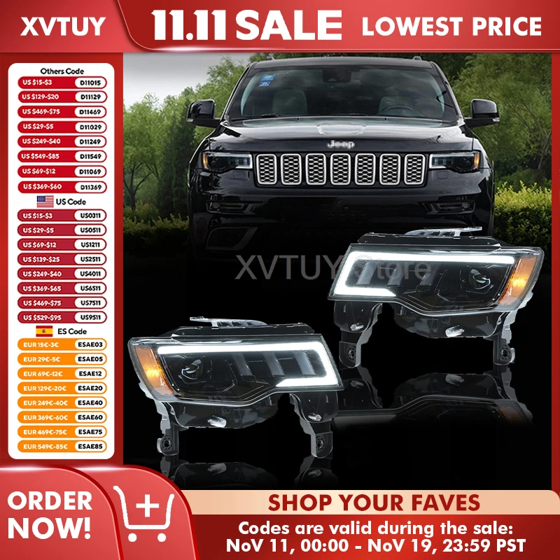 

For 14-22 Jeep Grand Cherokee LED DRL Car Headlight Styling Head Lamp 2014-2022 Assembly Running Light Dynamic Turn Signal Refit