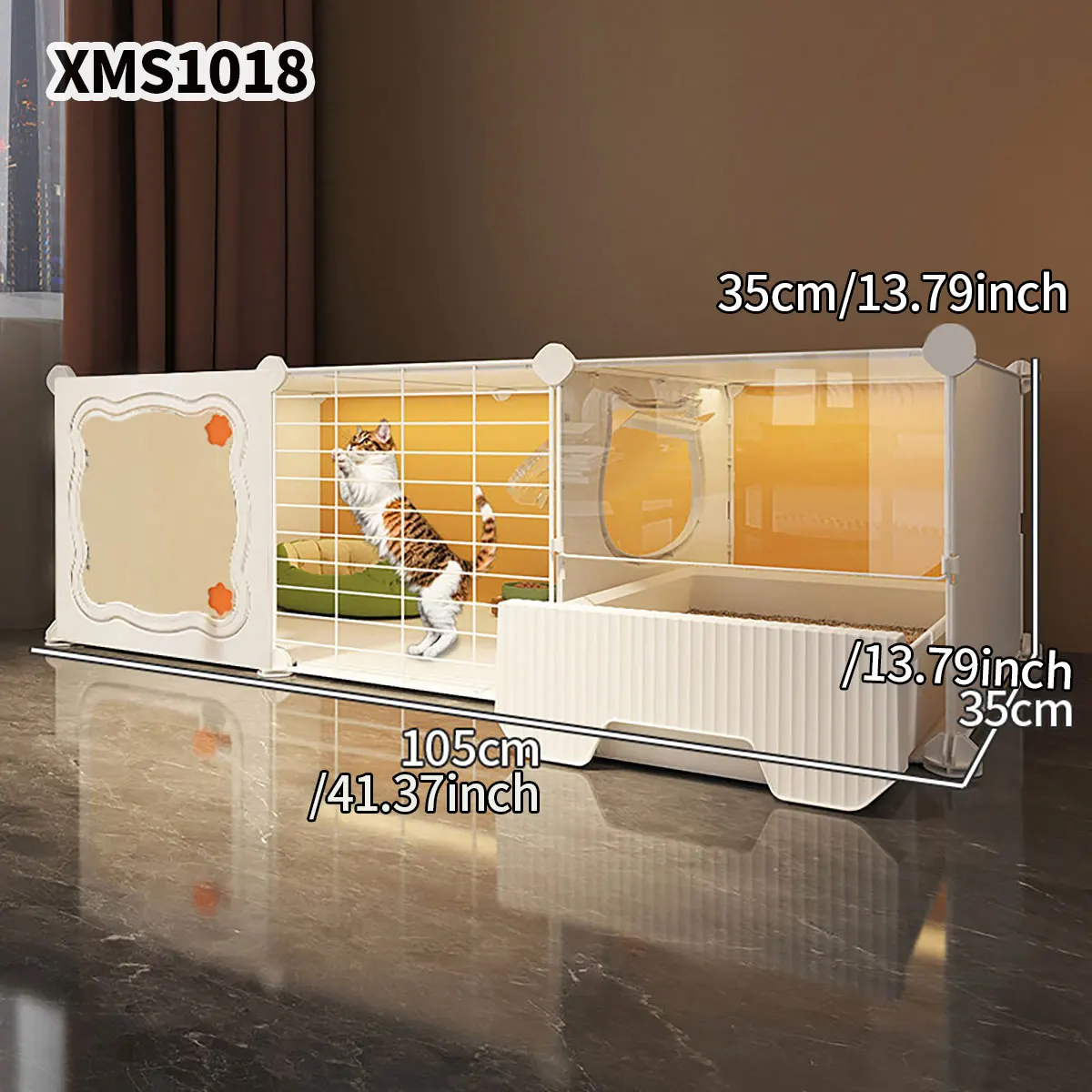 DIY Modular Cat Cage Cat Villa with Built-In Pull-Out Splash-Proof Litter Box for Multi-Cat Households Indoor Pet Enclosure