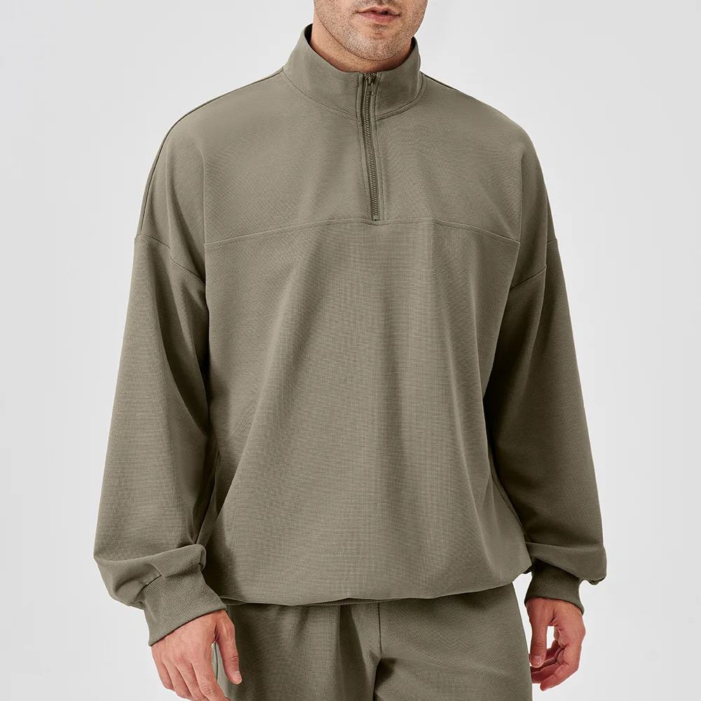 

Men’s Autumn Winter Sports Sweatshirt – Half Zip Long Sleeve Stand Collar Training Top, Loose Fit Solid Color Running Pullover
