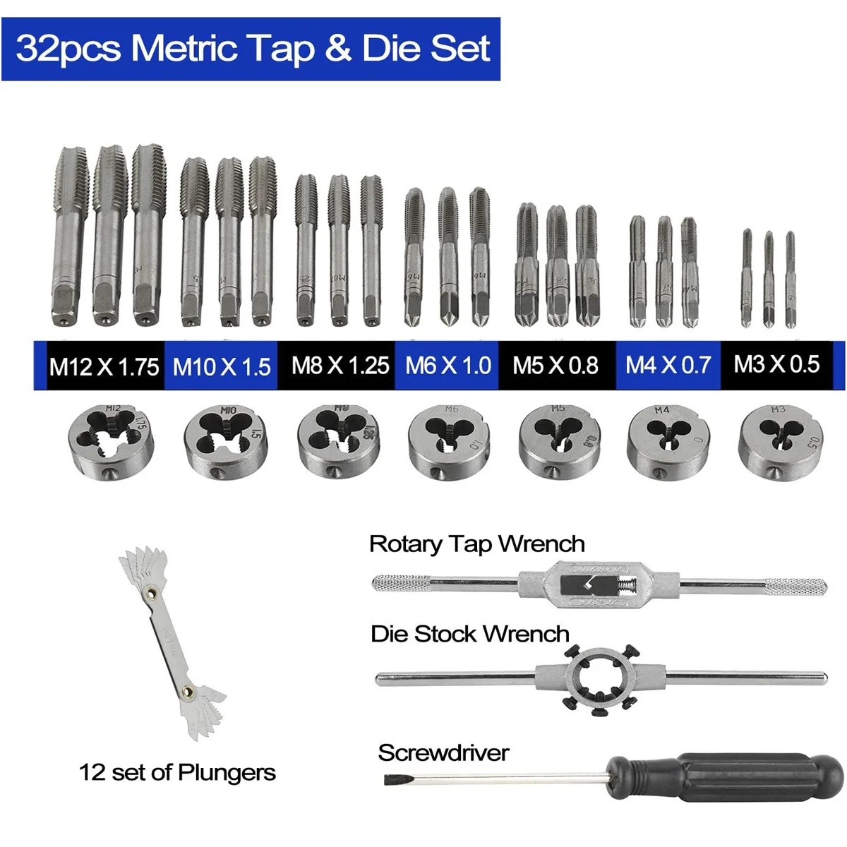 Toolly Tap and Die Set, 32pcs Metric Hardened Steel Tool Set, Essential Threading & Rethreading Tool with Storage Case