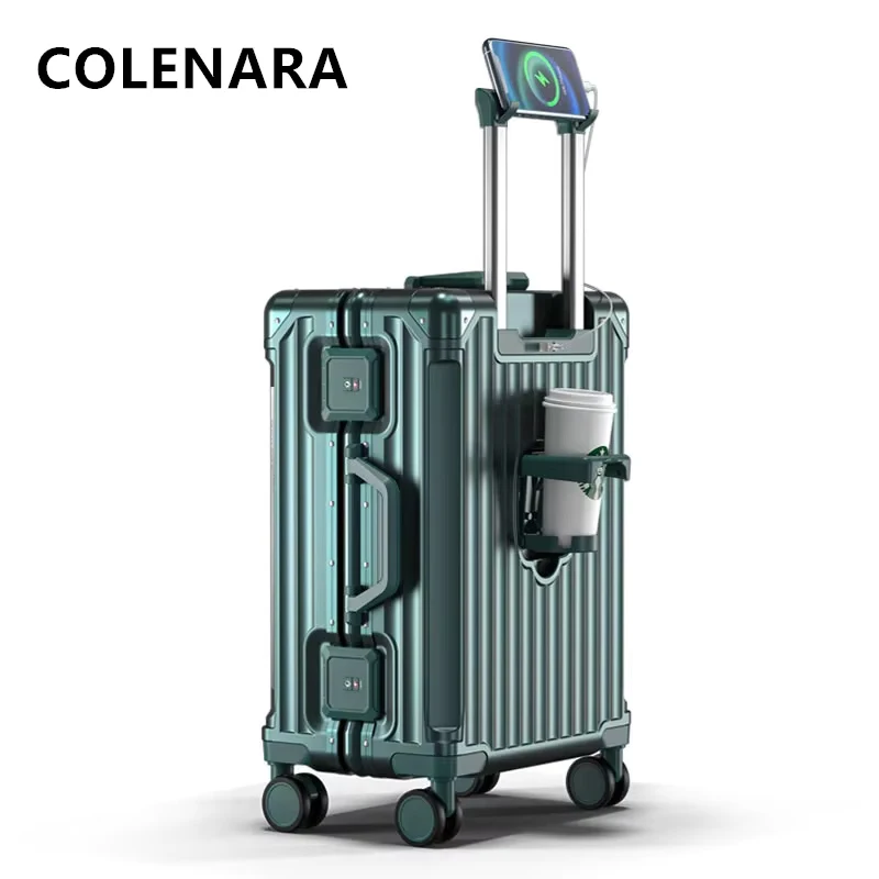COLENARA Aluminum Frame Suitcase ABS+PC Trolley Case Multifunctional 20 Inch Boarding Box 22