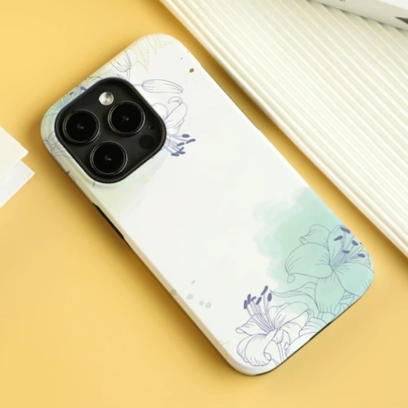 

Магнитный чехол для телефона IPHONE 17, 16, 15, 14, 13, 12, 11 16e Air PRO Plus Purple Line Flowers Prin Жесткий акриловый противоударный чехол