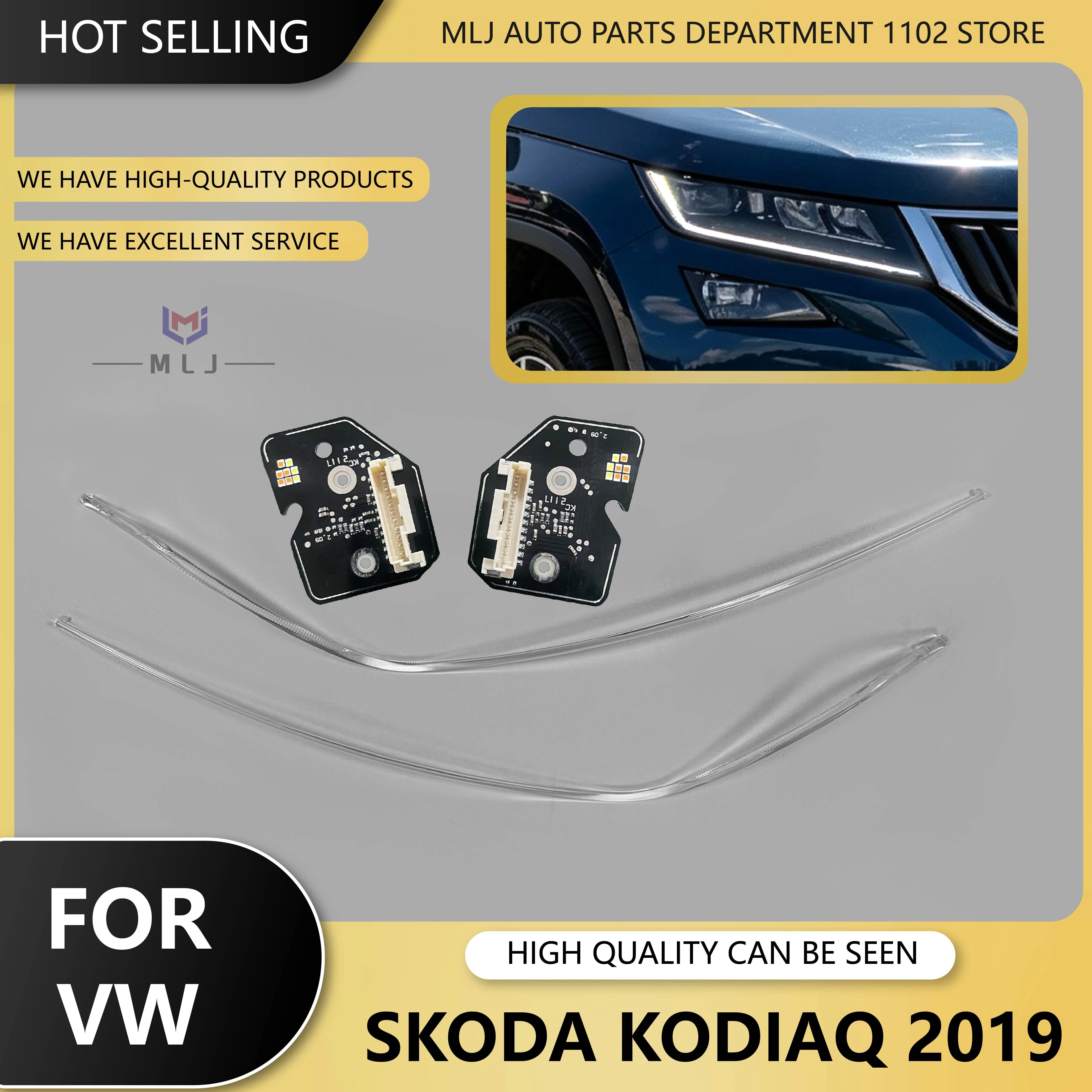 For Volkswagen Skoda Kodiaq 2019-2023 Car Headlight DRL Chip LED Board Light Guide Strip Angel Eye Chip Acrylic Tube Light Bar