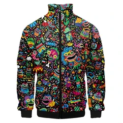 Colorful Monster Graffiti Art Men's Plus Size 3D Jacket Sportswear Spring Stand-up Collar Zipper Sweater Baseball Jacket Men's