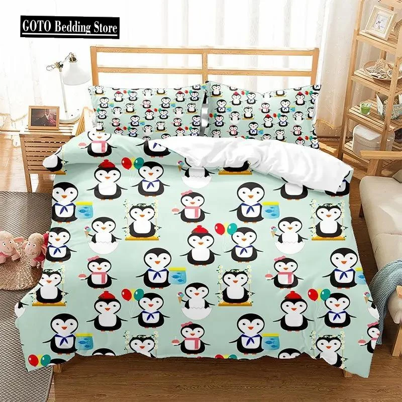 

Lovely Cute Penguin Family Quilt Cover Set for Boy Girls Teen 3d Print Arctic Animals Bed Comforter Set Duvet Cover Pillowcase