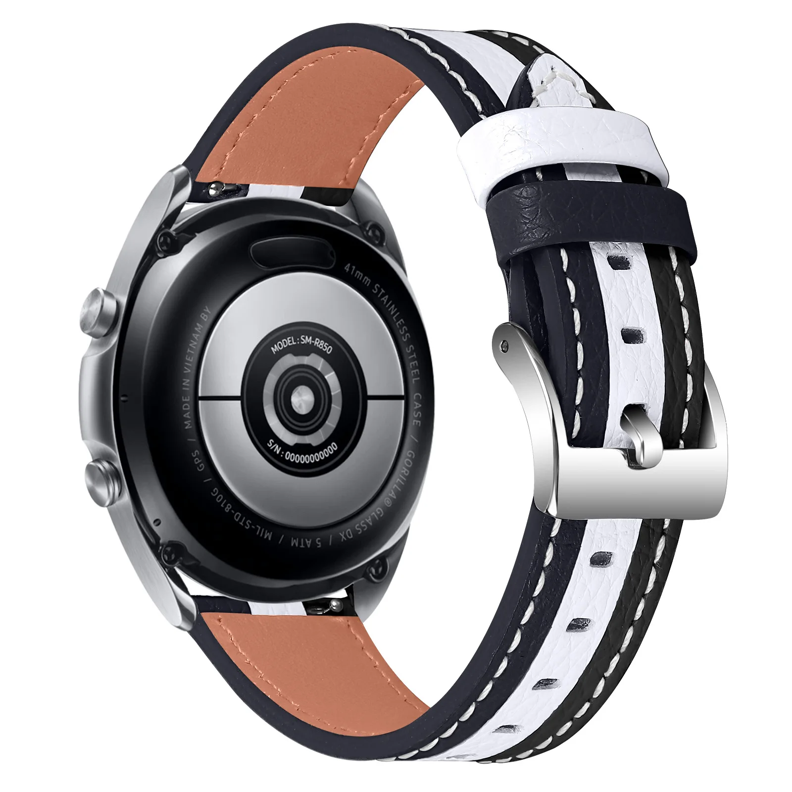 

20mm Cowhide Leather Band for Motorola Moto 360 42mm (2nd Gen) Stylish Color Splicing Smart Watch Replacement Wrist Strap - Blac