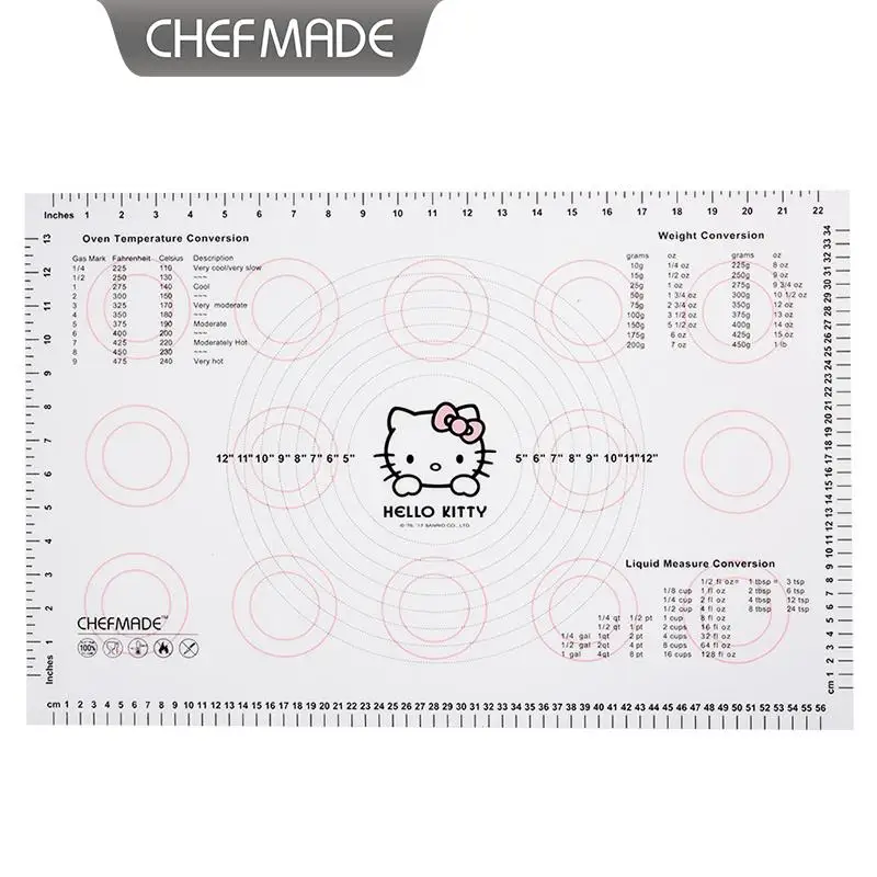 23.62×15.75 Inch CHEFMADE  Silicone Baking Mat:,Hello Kitty, Reusable & with Measurements, Ideal for Cookies, Bread & Pastry