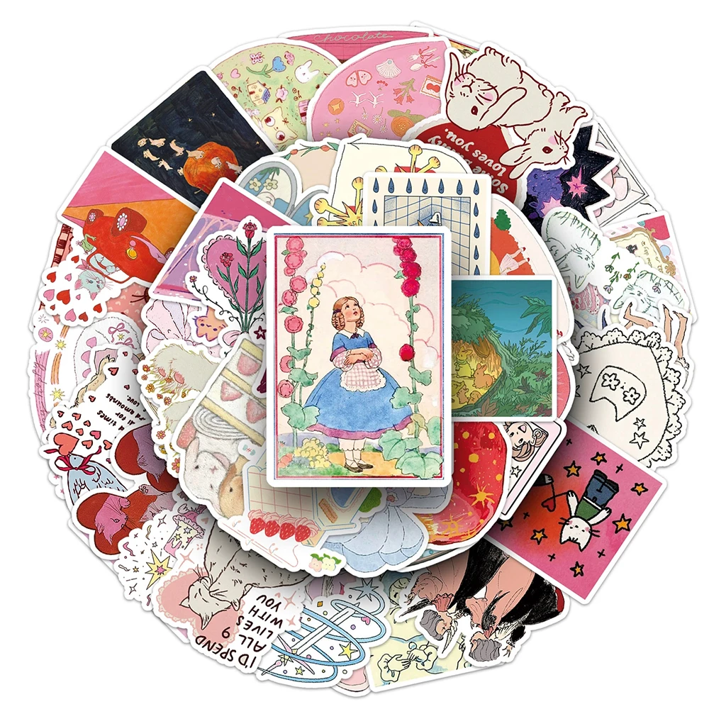 

10/30/50pcs Retro Cartoon Fairy Tale Aesthetic Stickers Cute Decoration Sticker DIY Suitcase Phone Laptop Funny Graffiti Decals