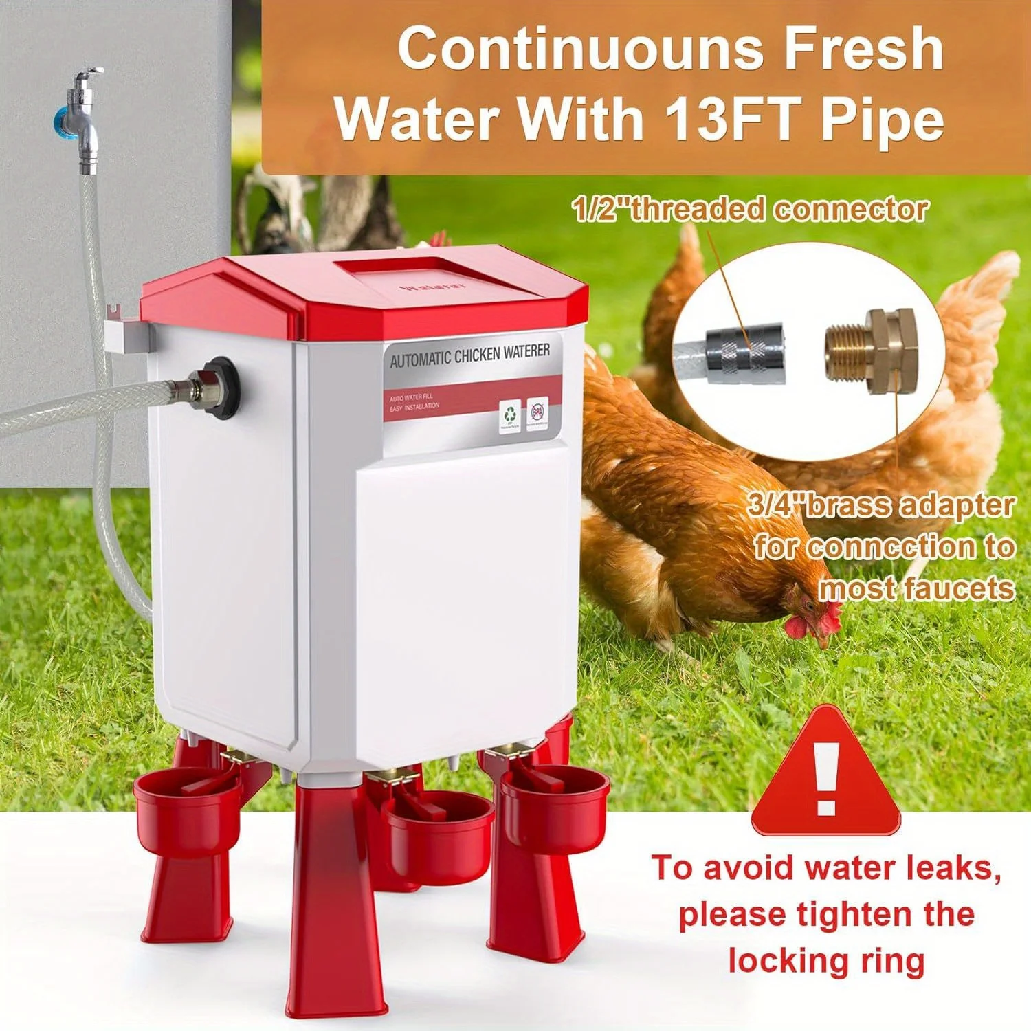 

Self-Refilling Poultry Watering System, Attaches to Hose, Ideal for Chickens, Ducks, And Geese, Float-Operated Water Feeder