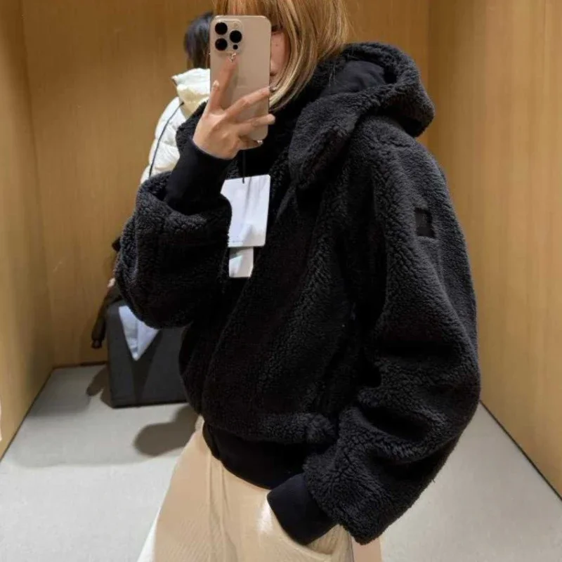 

2025 New Yoga Hooded Coat Foxy Lamb Plush Warm Cycling Jacket Collar Winter Blazer Relaxed Fit Sweater Full Zip Sweatshirts